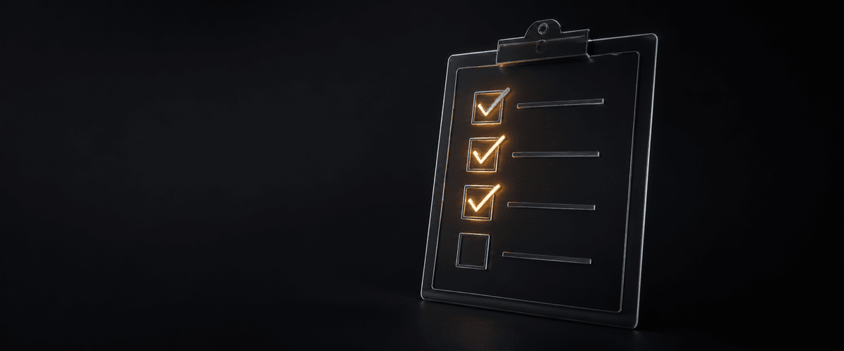 A five-item checklist glowing beside a laptop screen, representing a quick way to audit whether a website is ready to be found by AI search systems