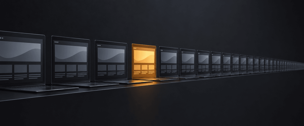 Custom-built website interface glowing in a dark room, representing a hand-crafted approach to web design