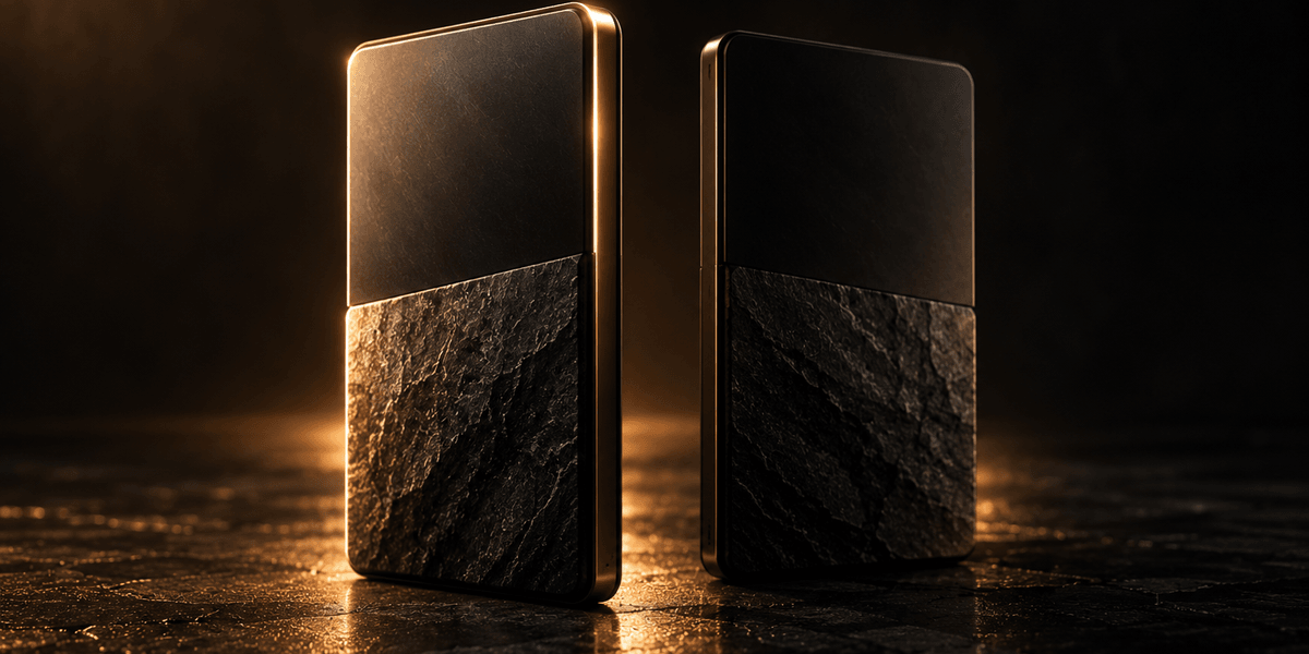 Two nearly identical shapes, one with a cleaner highlight than the other, representing two comparable businesses read differently by an AI system