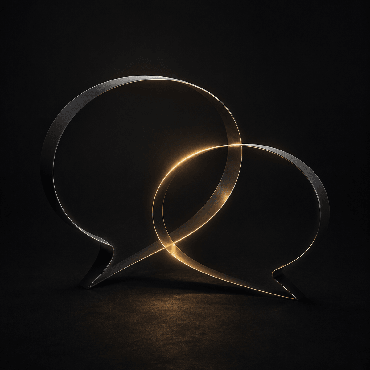 Abstract representation of two figures in conversation, symbolizing discovery before building