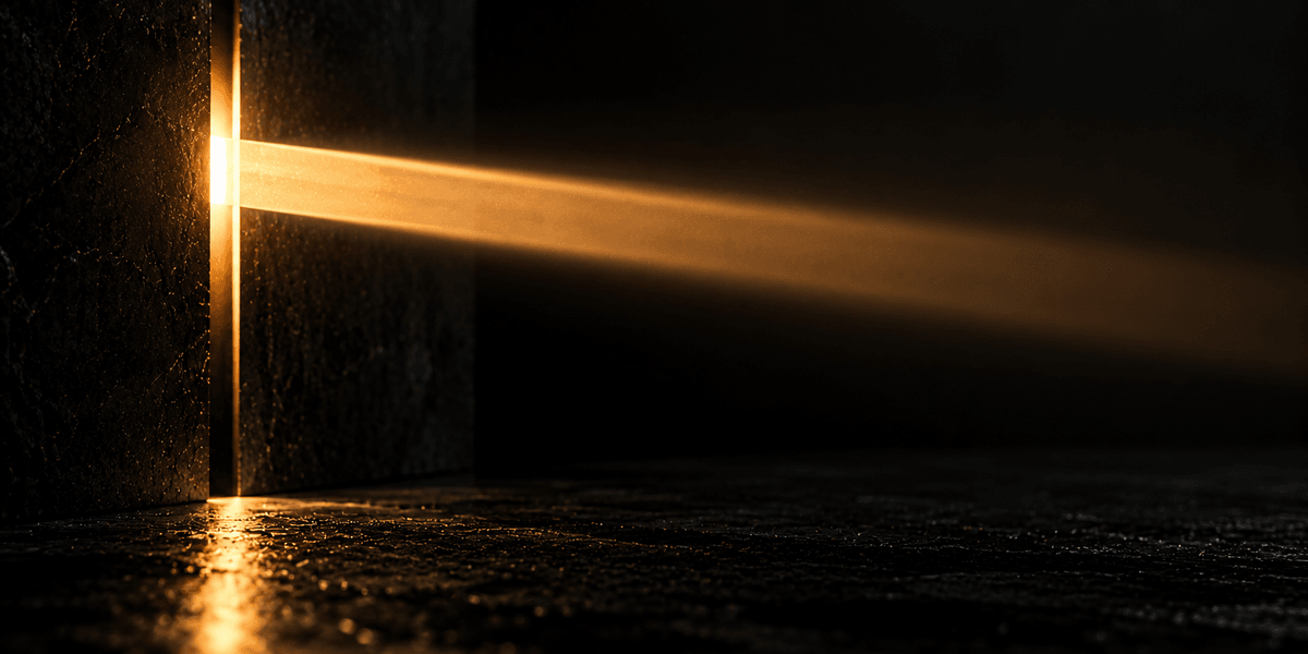 The same beam of light extending outward across a dark room after passing cleanly through a narrow gap, representing a direct quote carrying forward unchanged instead of being diluted
