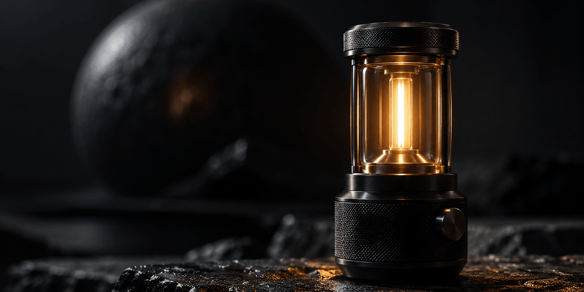 The same glowing lantern shown in sharp, close focus while a large dark shape blurs out of focus behind it, representing a specific, clearly stated detail standing out against a vague, unclear backdrop